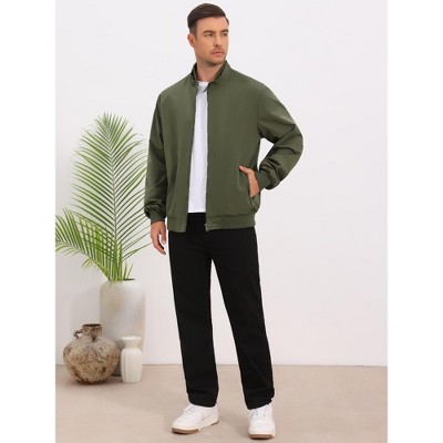 INSPIRE CHIC Men's Windbreaker Stand Collar Solid Lightweight Zipper Casual Bomber Jacket Large Olive Green — фото 5