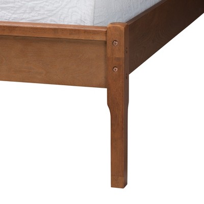 Mid-Century Modern Walnut Wood and Rattan Queen Bed