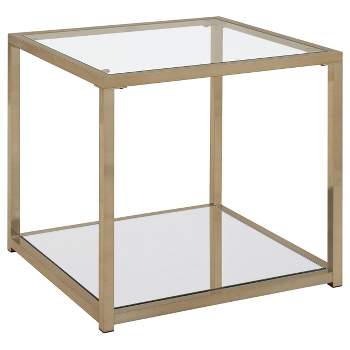 Cora End Table with Glass Top and Mirror Shelf Brass - Coaster