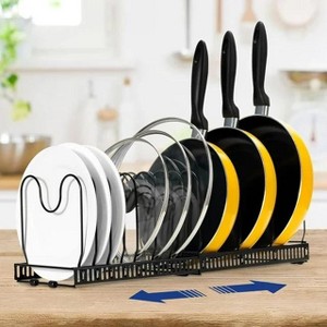 TOBILI 2 Pack Expandable Pot Lid Rack Organizer, Pans Organizer Rack, Pots and Pans Organizer Rack Cookware Set Organizer - 1 of 4