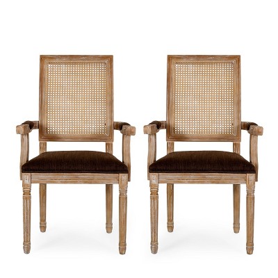 Set of 2 Maria French Country Wood and Cane Upholstered Dining Chairs - Christopher Knight Home