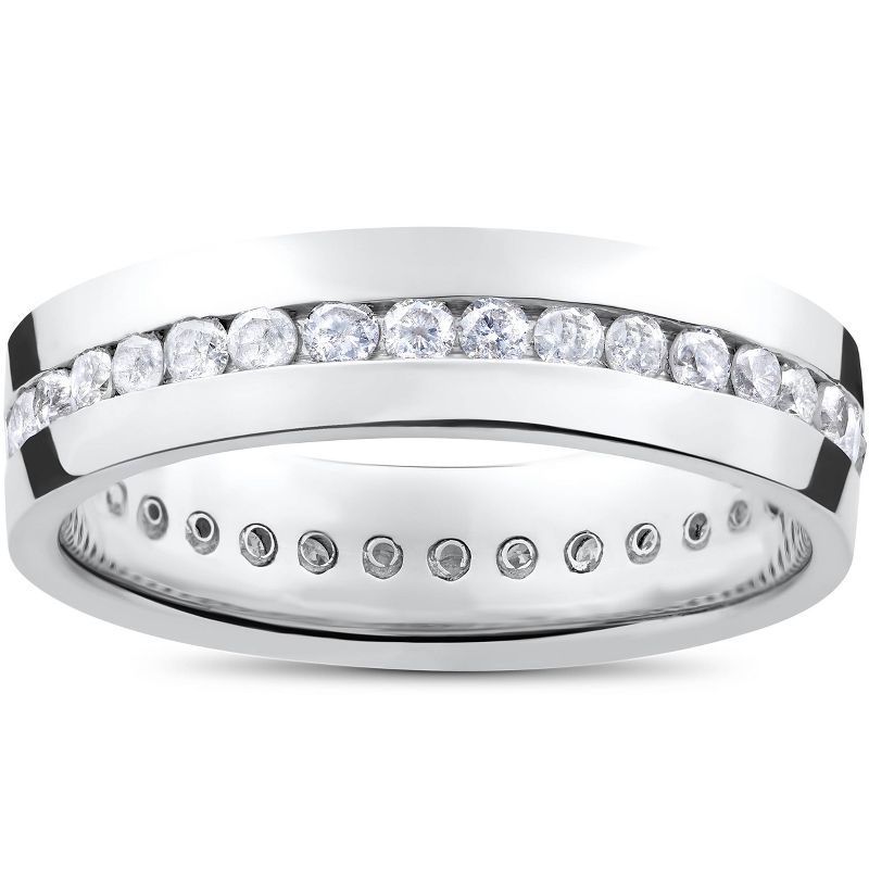 Pompeii3 Mens 1 1/4ct Real Diamond Channel Set Eternity Ring Wedding Band Anniversary, 1 of 4