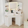 Corner Vanity Desk with Lighted Mirror, Fluted Makeup Table with Drawers & Cabinets, Modern Corner Dressing Table for Bedroom - 4 of 4