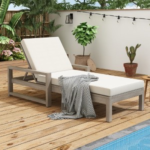 YOOCOZZ 5-Position Acacia Wood Outdoor Chaise Lounge with Adjustable Backrest and Cushion - 1 of 4