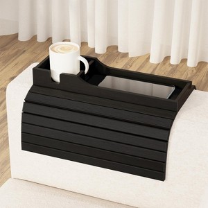Couch Cup Holder Tray – Foldable Bamboo Sofa Armrest Table for Drinks, Remotes & Snacks, Anti-Slip Design - 1 of 4