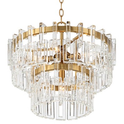 Burnished Brass and Crystal Drum Pendant Light 20.5"