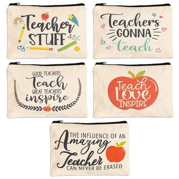 Bright Creations Teacher Appreciation Pouches with Zipper for Pencils, Stationery, Toiletry, Makeup Bags, Travel Cosmetic Pouch for Women (5-Designs)