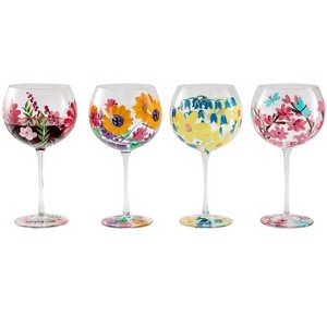 Slickblue Classic Hand-Painted Floral Wine Glasses - 20.5 oz - Set of 4 - 1 of 4