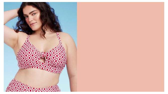 Women's Longline Knot Detail Bralette Bikini Top - Shade & Shore™ Red Geo Print, 2 of 5, play video