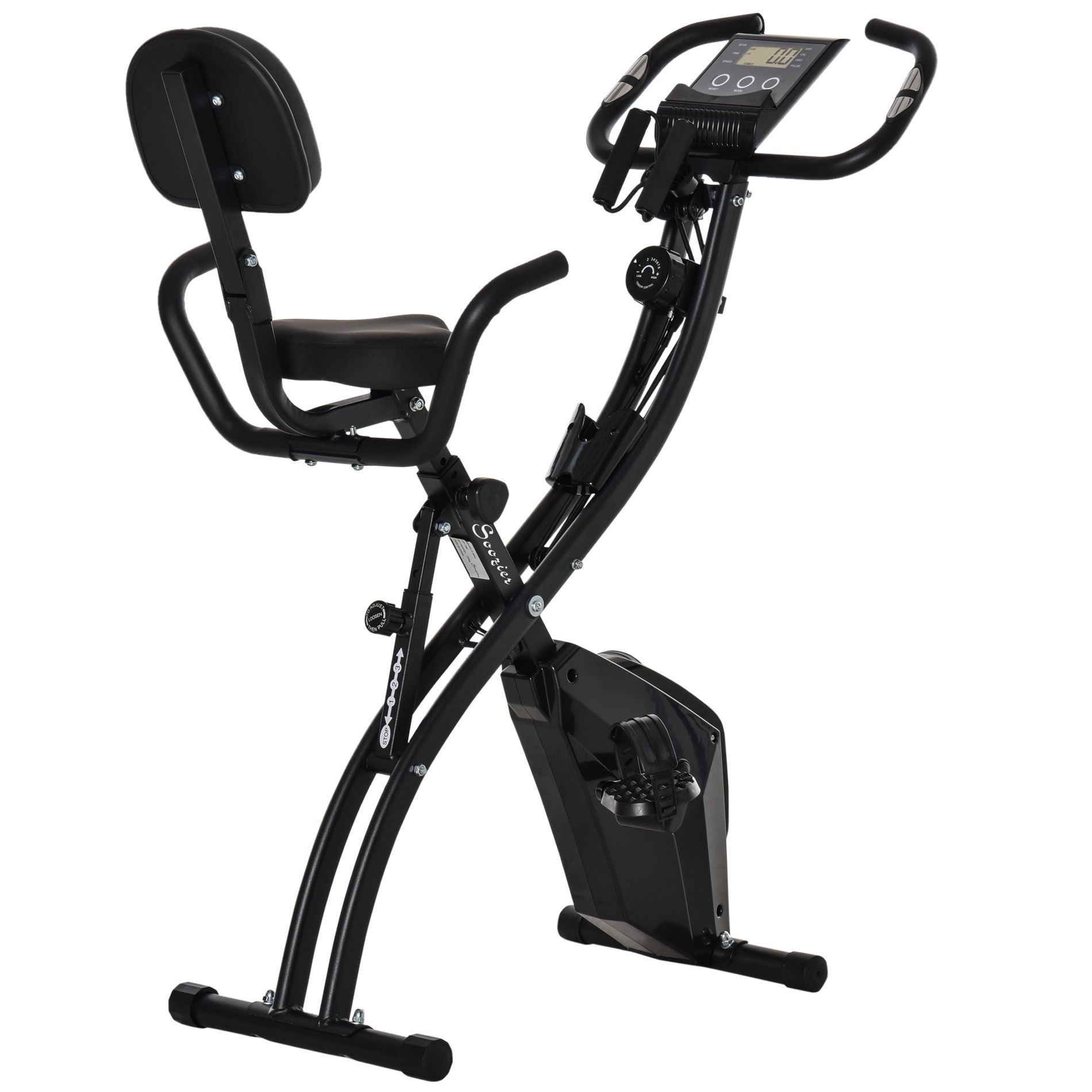 Soozier Folding Exercise Bike, 3-in-1 Recumbent Exercise Bike, Upright Workout Bike & Arm Resistance Bands, 8-Level Magnetic Resistance, Black