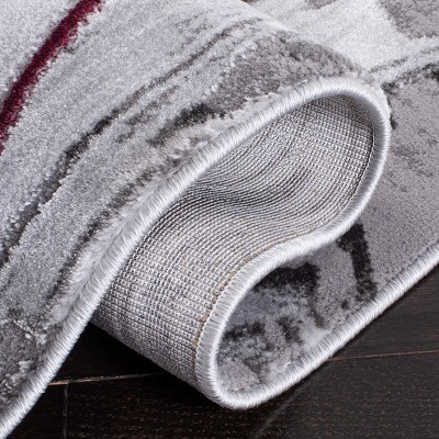 Grey and Wine Abstract 9' x 12' Synthetic Area Rug
