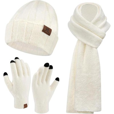 ZUPPAD Womens Winter Warm Knit Beanie Hat Touchscreen Gloves Long Neck Scarf Set with Fleece Lined Skull Caps Gifts for Women Hat and Glove Sets
