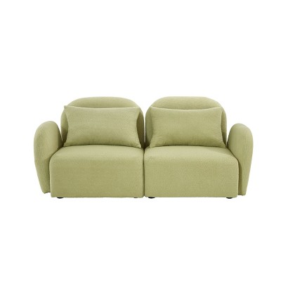NicBex Teddy Fabric Loveseat Sofa Modern Upholstered 2-Seater Sofa Couch with 2 Pillows for Bedroom,Living Room,Green