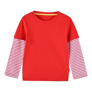MyKids-USA Boys And Girls Striped Sleeve Patchwork O-Neck Fake 2-Pieces Hoodie In Autumn - 1 of 3