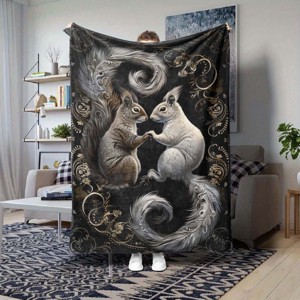 Two Squirrels Pattern Four Seasons Car Mother and Youngsters Nap Blanket Flannel Blanket, Christmas Gift. - 1 of 4