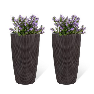 TUYOHW Faux Rattan Planters with Automatic Watering & Water Level Monitor,Flower Plant Pots for Garden,Patio,Porch,Backyard - 1 of 4