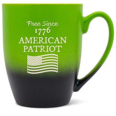 100 North United States of America 10 Ounce Green and Black Two Toned Ombre, Comfortably Fits Your Hands, Ceramic Tea Coffee Cup Mug, Free Since 1776