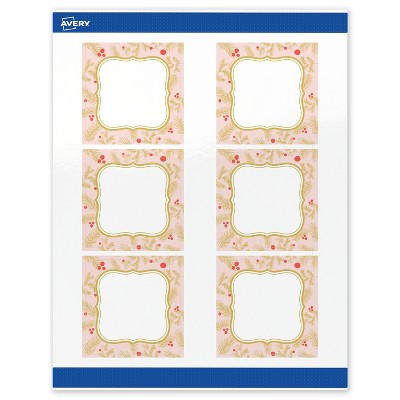 Avery Labels, 3" x 3", Gold-Pink Berries, Glossy, 60ct