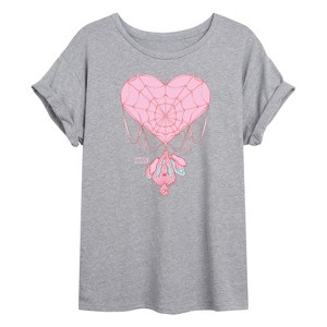 Women's - Marvel - Spider-man Valentine Heart Web Oversized Graphic T-Shirt - 1 of 4