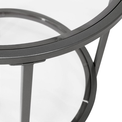 Pewter Round Metal and Glass End Table, 20 Inches