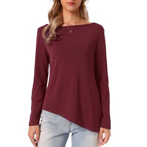 INSPIRE CHIC Women's Asymmetric Hem Side Split Long Sleeve Boat