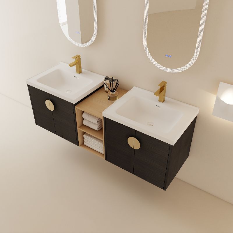 60" Wall Mounted Soft Close Doors Bathroom Vanity With Sink, Metal Handles and Small Storage Shelves 4A - ModernLuxe, 5 of 12