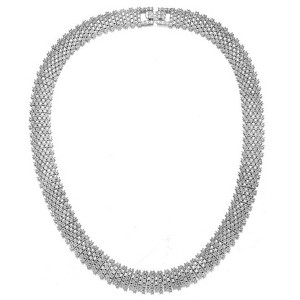 Rhodium Plated Linear Pave Necklace with Clear Cubic Zirconia, A Sleek and Elegant Design Featuring Sparkling Clear Stones in a Modern Arrangement - 1 of 3