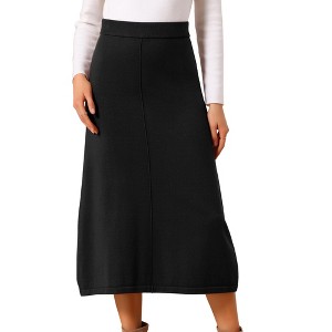 INSPIRE CHIC Women's A-Line Elastic High Waist Stretchy Ribbed Knit Midi Skirt - 1 of 4