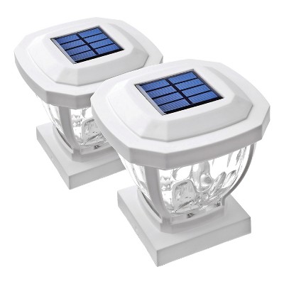 White Solar LED Post Cap Lights with Rippled Glass, 2-Pack