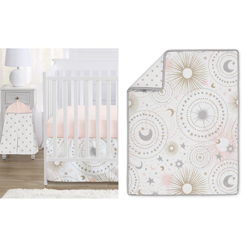 Sweet Jojo Designs Girl Baby Crib Bedding Set - Celestial Pink, Grey and Gold 4pc, 1 of 8
