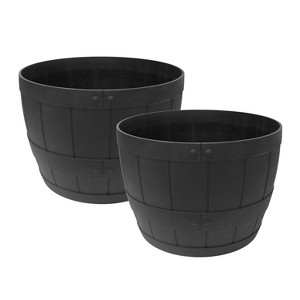 Tierra Verde 2pc Whiskey Barrel Indoor Outdoor Self-Watering Planter Pots Black 23"x15" - 1 of 4