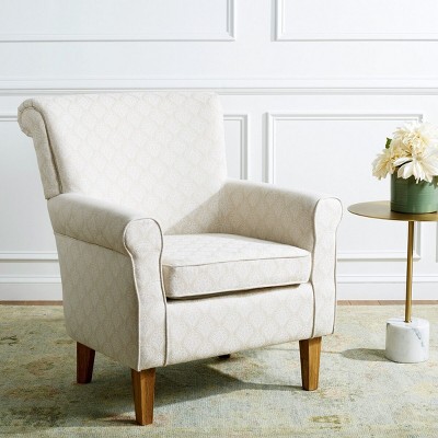 Hazina Beige Flower Pattern Club Chair with Wood Legs