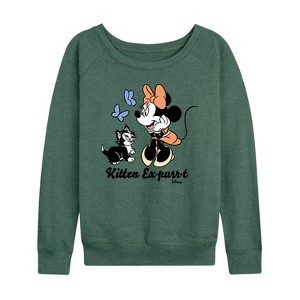 Women's - Disney Classics - Kitten Expurrt Lightweight French Terry Wide Neck Long Sleeve Shirt - 1 of 4