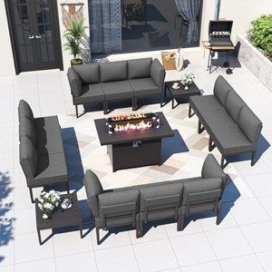 ALAULM Metal Patio Furniture Set Modern Metal Outdoor Conversation Sets w/45in Propane Fire Pit Table, Patio Sectional Sofa w/5 Inch Cushion - 1 of 4