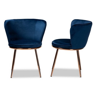 Navy Blue Velvet and Rose Gold Dining Chairs