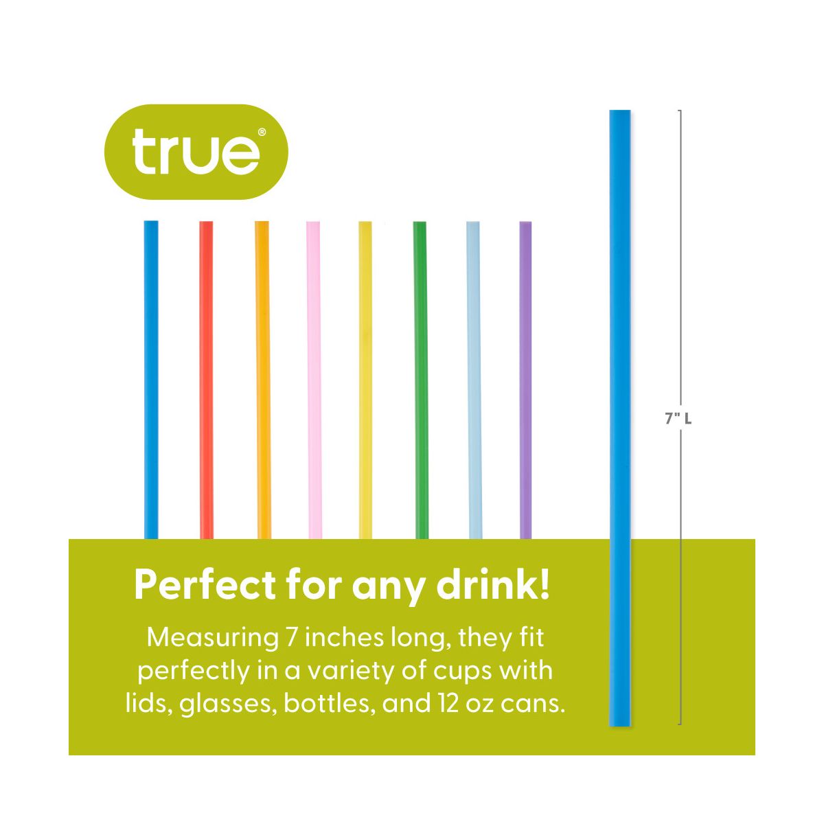True Colorful 7? Disposable Plastic Straws for Cocktails, Mocktails, Soda, Iced Coffee, Juice, Beverages, Pool Party, Kids Party Supplies, Set of 100 - thumbnail 3