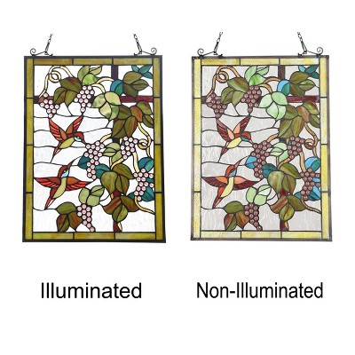 Vineyard Tiffany-Style Stained Glass Window Panel with Hummingbirds
