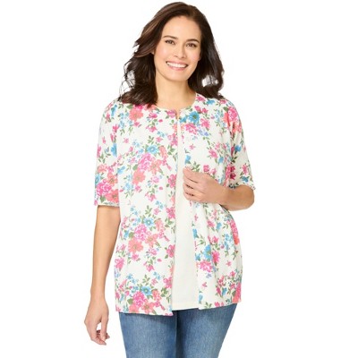 Woman Within Plus Size Perfect Elbow-Length Sleeve Cardigan