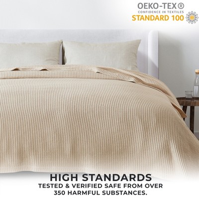 Twin Oatmeal Cotton Waffle Weave Lightweight Blanket
