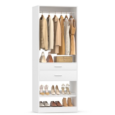Aheaplus Freestanding Closet Organizer with Drawers and Shoe Rack, Walk-In Closet System with Hanging Rods
