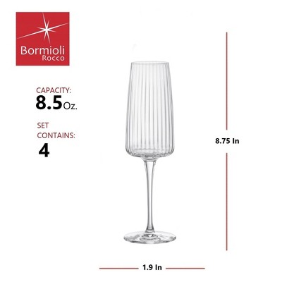 Bormioli Rocco 8.5 Oz Ribbed Crystal Prosecco Glass Set