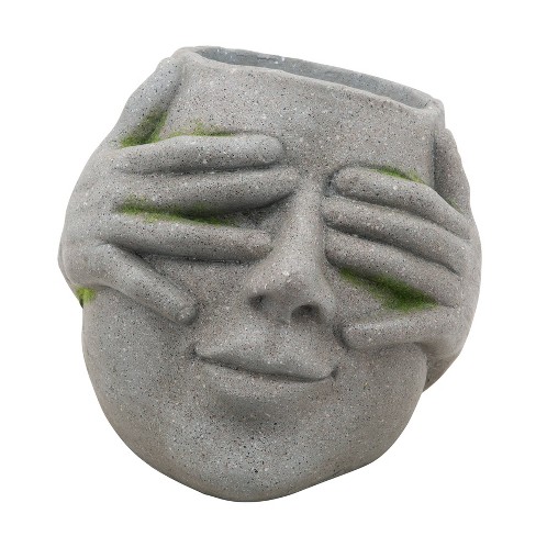 Sagebrook Home Face With Hands Round Planter Pot Gray : Target