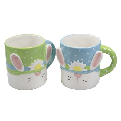 Tabletop Easter Bunny Mug White Rabbit Spring Flowers Ganz - Drinkware