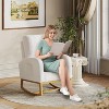 Modern Upholstered Rocking Chair, Oversized Glider Rocking Chair with High Backrest, Rubberwood Leg, Side Pockets, Accent Armchair - 2 of 4