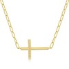 Bella Silver Sterling Silver CZ Sideways Cross Paperclip Necklace - Gold Plated - Gold - 16+2 Inch - 2 of 3