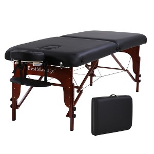FDW Massage Table SPA Bed Height Adjustable 2 Fold Massage Table 77 Inch Long 30 Inch Wide PU 3 Inch Thick Sponge Deluxe Backpack Reiki Table,Black - 1 of 4