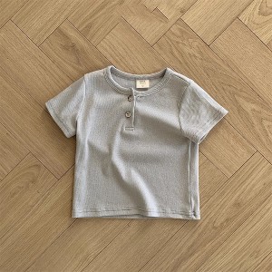 MyKids-USA Summer New Arrival Kids Unisex Crew Neck Short Sleeves Thin Solid Color Elastic Top Base T-Shirt - 1 of 4
