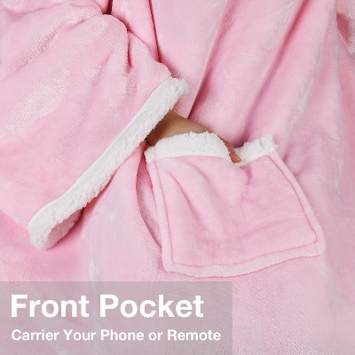 Pink Sherpa Fleece Wearable Blanket with Sleeves and Pocket