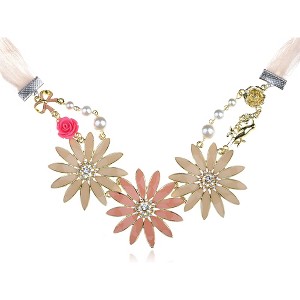 Alilang Gold Tone Multicolor Enamel Floral Statement Necklace with Pearl and Crystal Accents - 1 of 4
