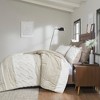 3Pcs Boho Style Cotton Duvet Set, Botanic Print Tufted Chevron Chenille Bedding, Farmhouse Bed Set with Matching Shams - 3 of 4